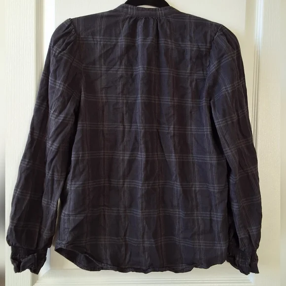 Faherty Womens‎ Black Plaid Long Sleeve Harper Blouse Button Up Shirt Top XS - Picture 8 of 13